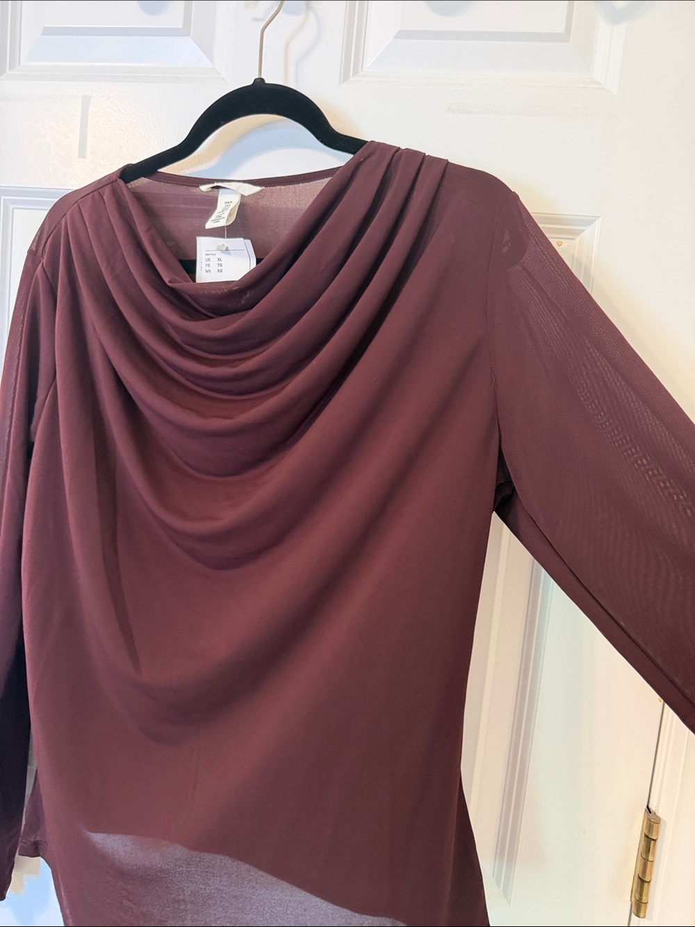 H&M Draped Cowl-Neck Long Sleeve Top in Burgundy XL NWT - Picture 4 of 5